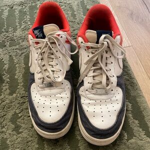 Nike AF1 Air Force 1 men’s 11 denim red white leather sneakers ok condition